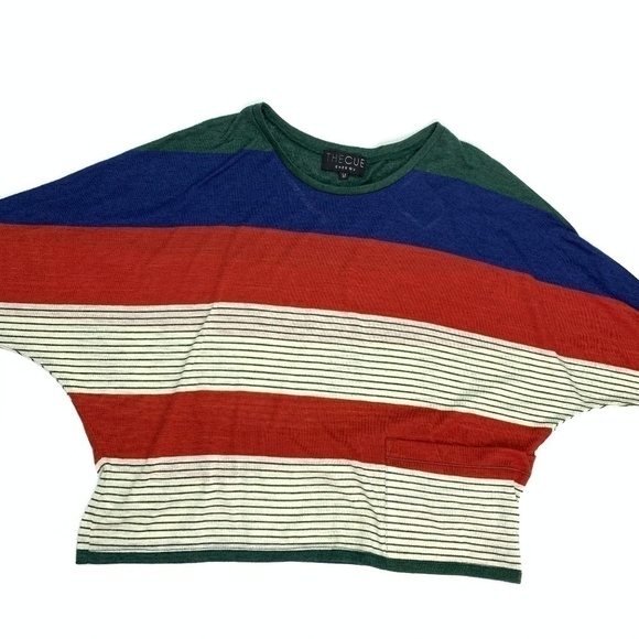 The Cue by Cher Qu Sweater Medium Pullover Crewneck Stripes Cotton Blend - Picture 5 of 8